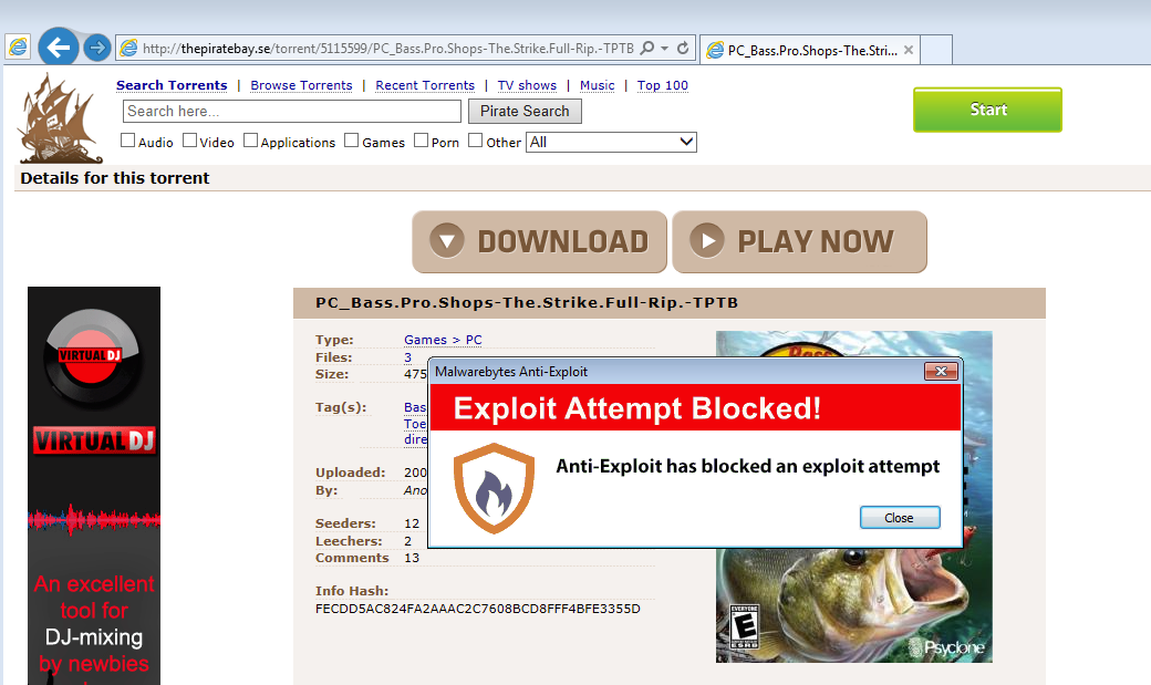 Yet another case of malvertising on The Pirate Bay