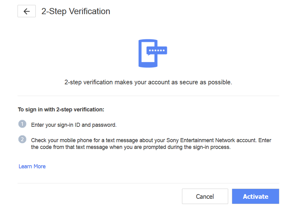Sony Corporation - Configuring Two-Step Authentication