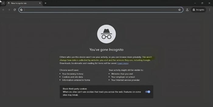 Chrome Canary information when You've gone Incognito