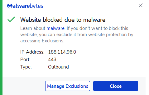 Malwarebytes Premium 188.114.96.0'ı engelliyor