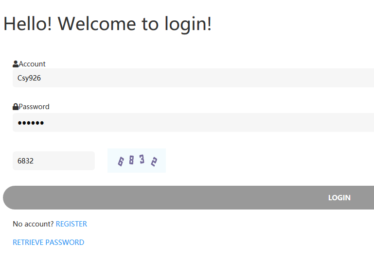 Login form asking for Account, Password, and an easy verification