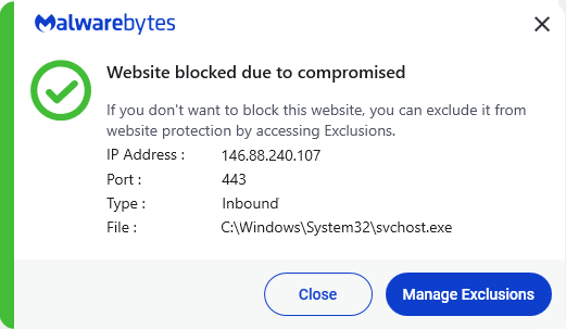 Malwarebytes blocks 146.88.240.107