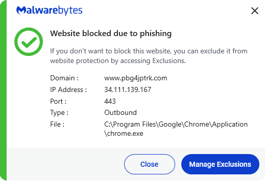 Malwarebytes blocks pbg4jptrk.com