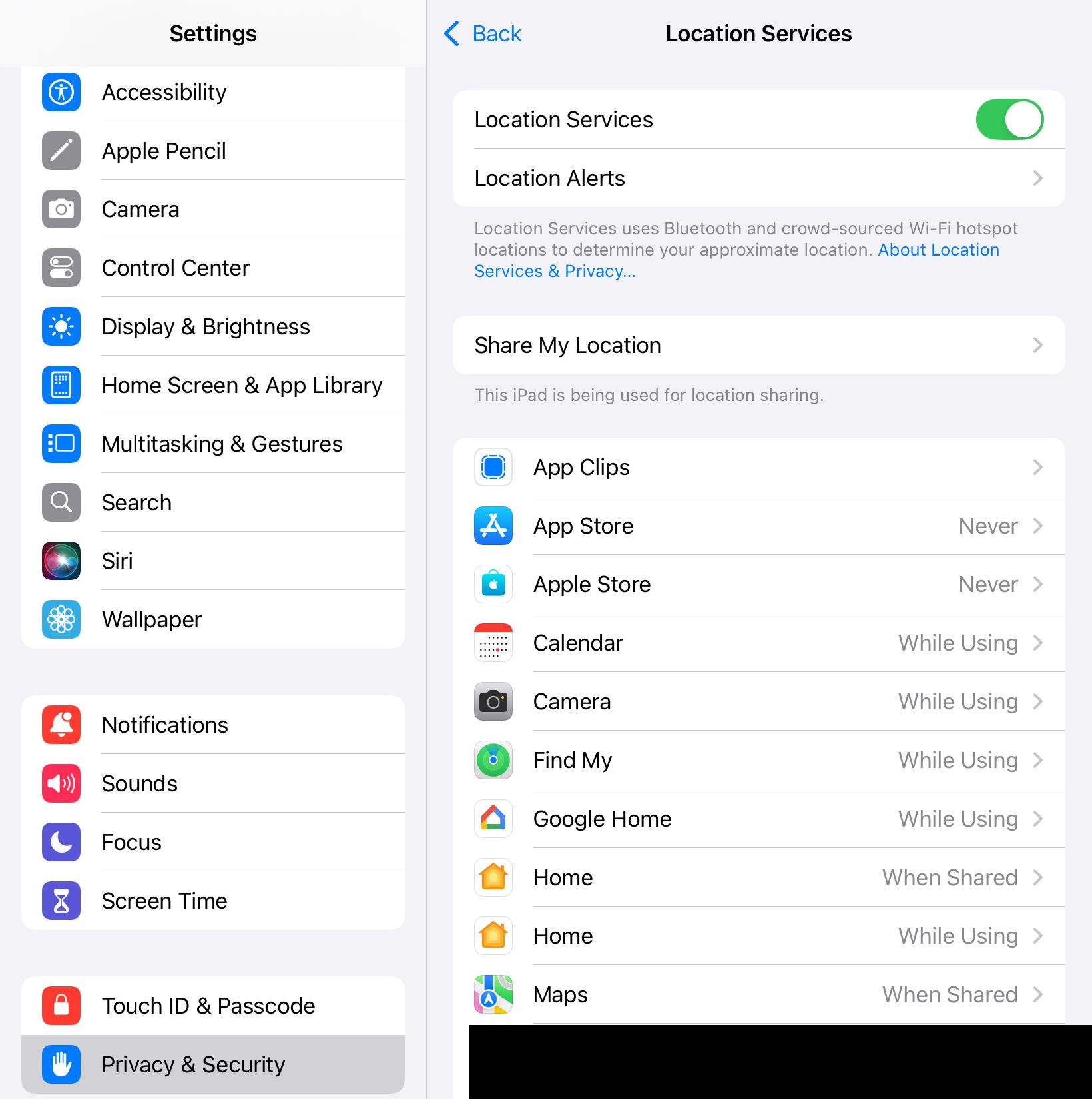 apps with Location services access