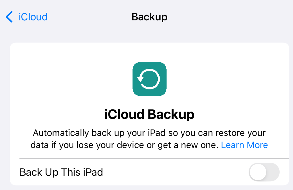 iCloud backup disabled