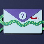 An envelope with a question mark hides a snake inside its folds.